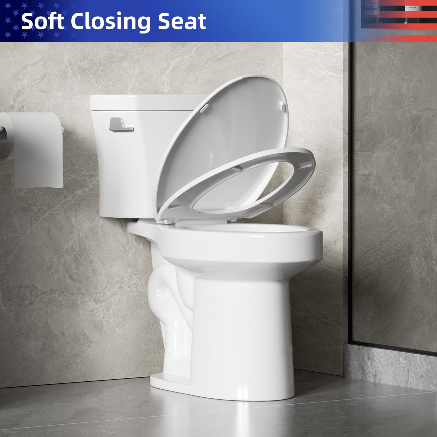 Gloss White 1.28 GPF Tornado Flush Two-Piece Toilet, Elongated Rimless Bowl, Siphonic Single Flush with Side Lever, Soft-Close Seat, 17" ADA Comfort Height, 12" S-Trap