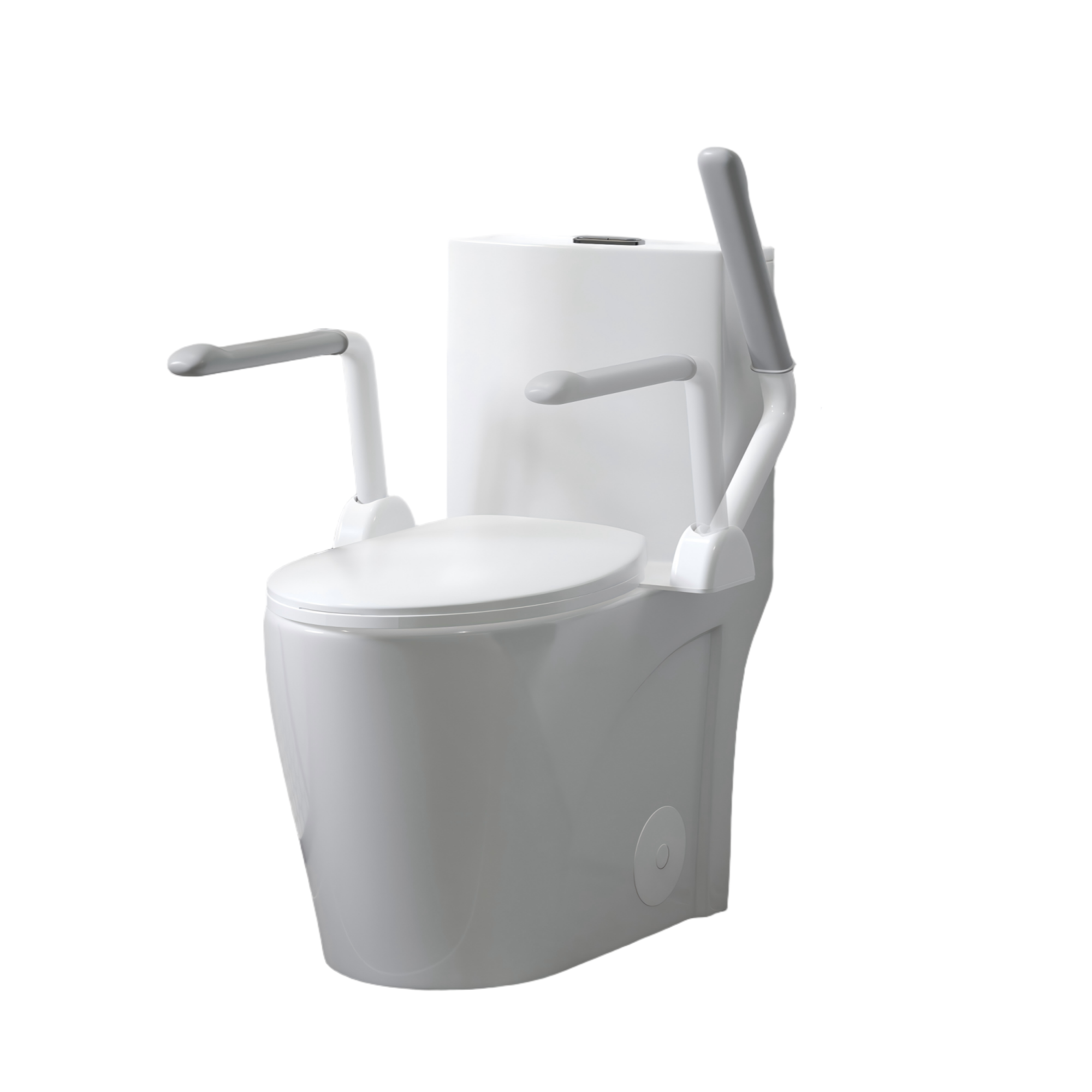 Glossy White 1.28/0.8 GPF Tornado Flush One-Piece Toilet with Armrests, Siphonic S-Trap 12", Soft-Close Seat, Dual Flush, MAP 1000g, 17" ADA Comfort Height