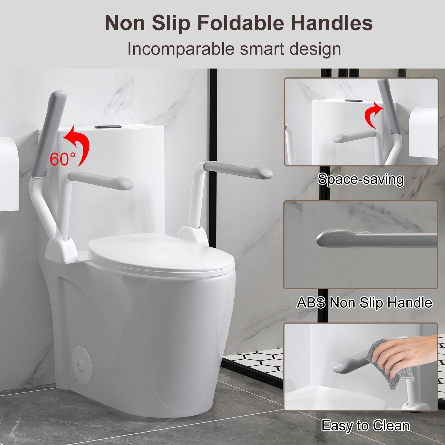 Glossy White 1.28/0.8 GPF Tornado Flush One-Piece Toilet with Armrests, Siphonic S-Trap 12", Soft-Close Seat, Dual Flush, MAP 1000g, 17" ADA Comfort Height