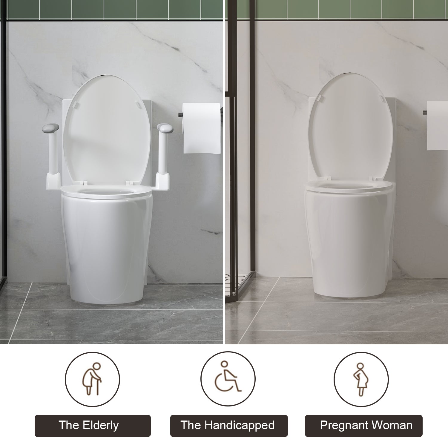 Glossy White 1.28/0.8 GPF Tornado Flush One-Piece Toilet with Armrests, Siphonic S-Trap 12", Soft-Close Seat, Dual Flush, MAP 1000g, 17" ADA Comfort Height