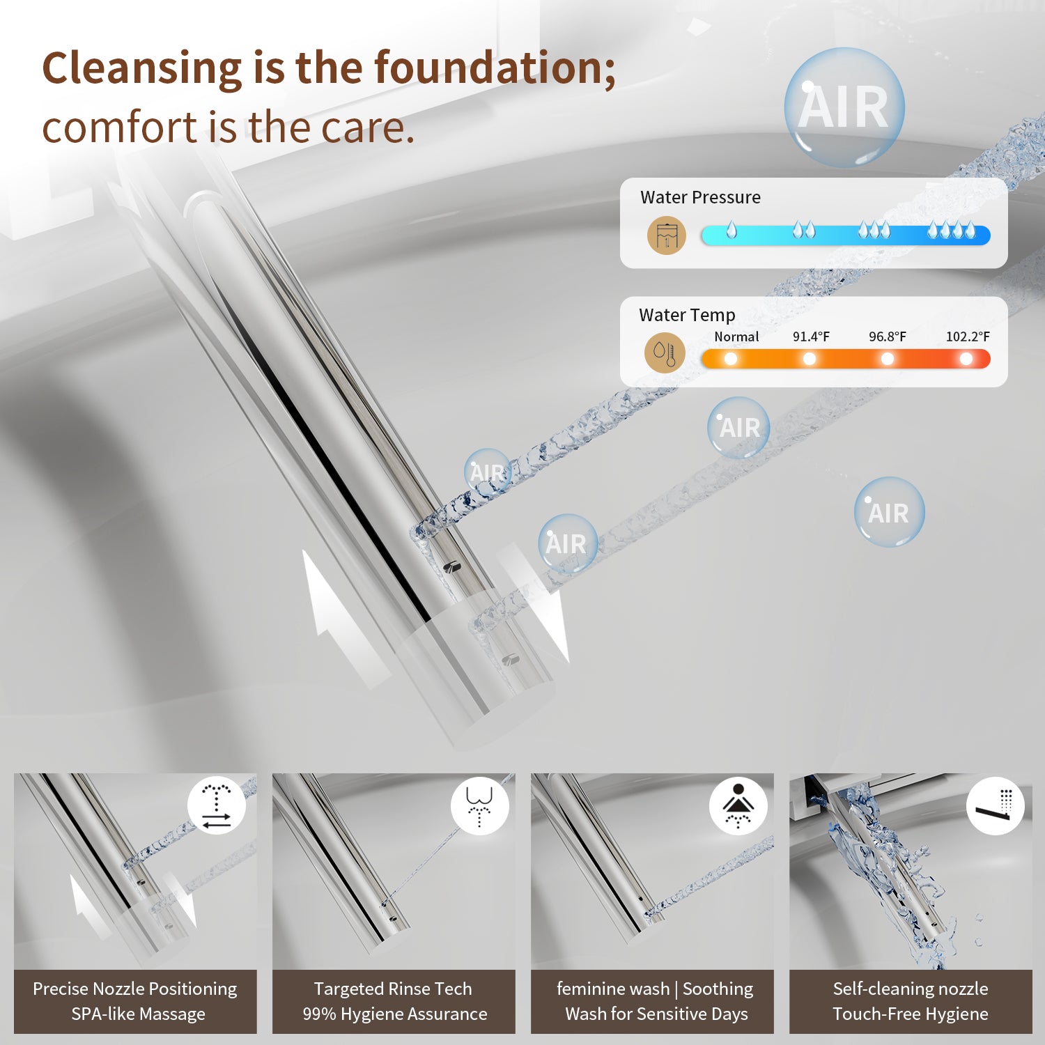 Smart Toilet Bidet Combo with Foot Sensor Open Cover & Seat, 1.28 GPF Siphon Jet Flush, Self-Cleaning Nozzle, 3-Level Heated Seat, Warm Air Dryer, Night Light, LED Display, Auto Flush, Soft-Close Seat, Remote & Knob Control