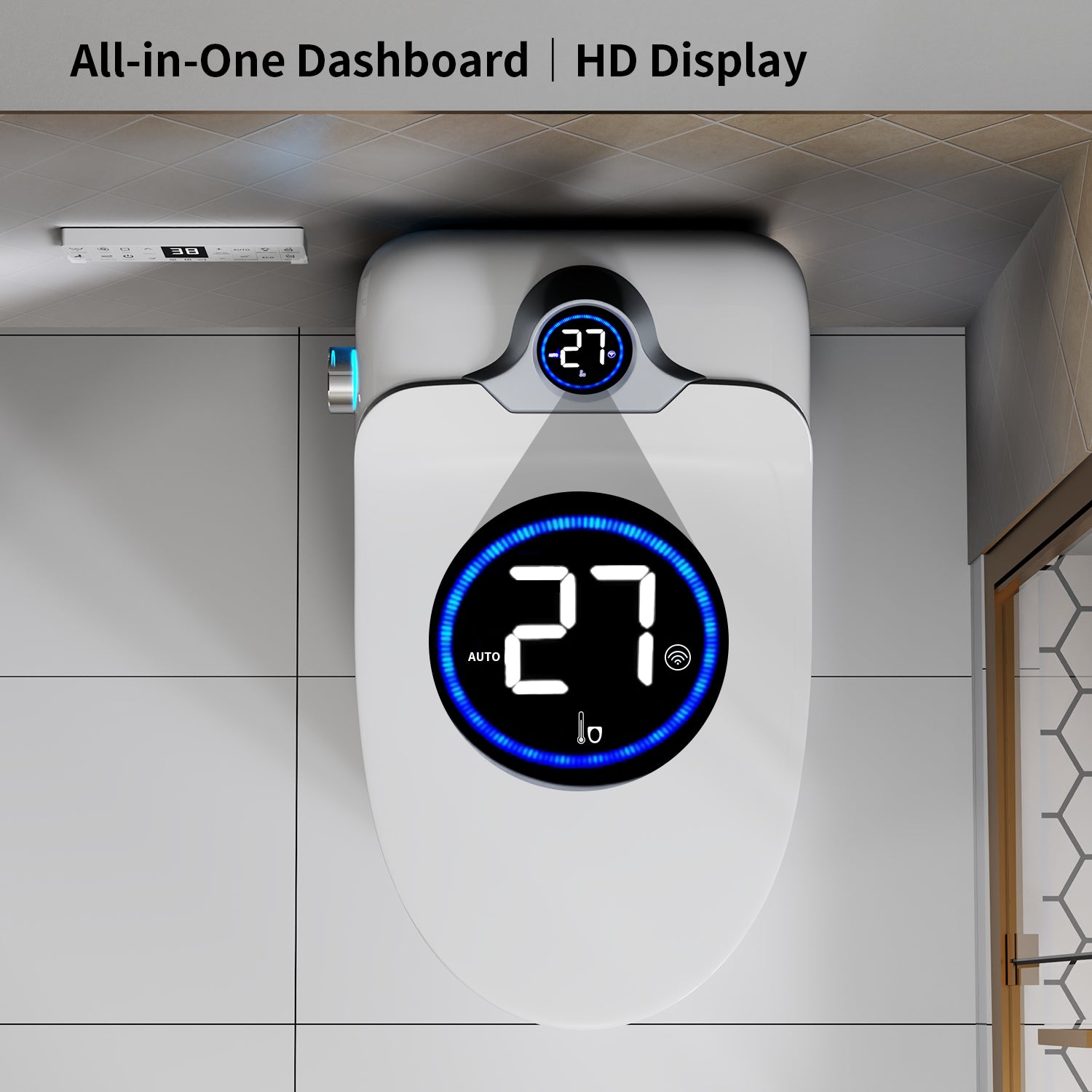 Smart Toilet Bidet Combo with Foot Sensor Open Cover & Seat, 1.28 GPF Siphon Jet Flush, Self-Cleaning Nozzle, 3-Level Heated Seat, Warm Air Dryer, Night Light, LED Display, Auto Flush, Soft-Close Seat, Remote & Knob Control