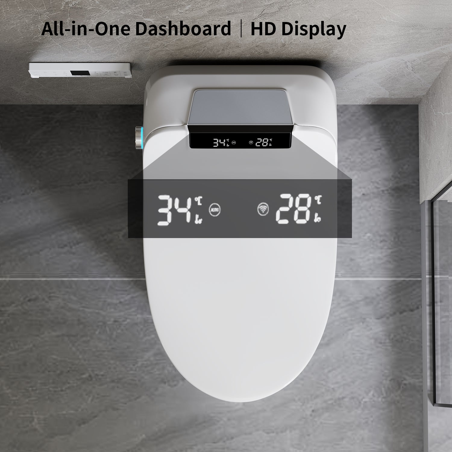 Smart Toilet Bidet Combo with Foot Sensor Open Cover & Seat, 1.28 GPF Siphon Jet Flush, Self-Cleaning Nozzle, Heated Seat, Warm Air Dryer, Night Light, LED Display, Remote & Knob Control, Auto Flush, Soft-Close Seat
