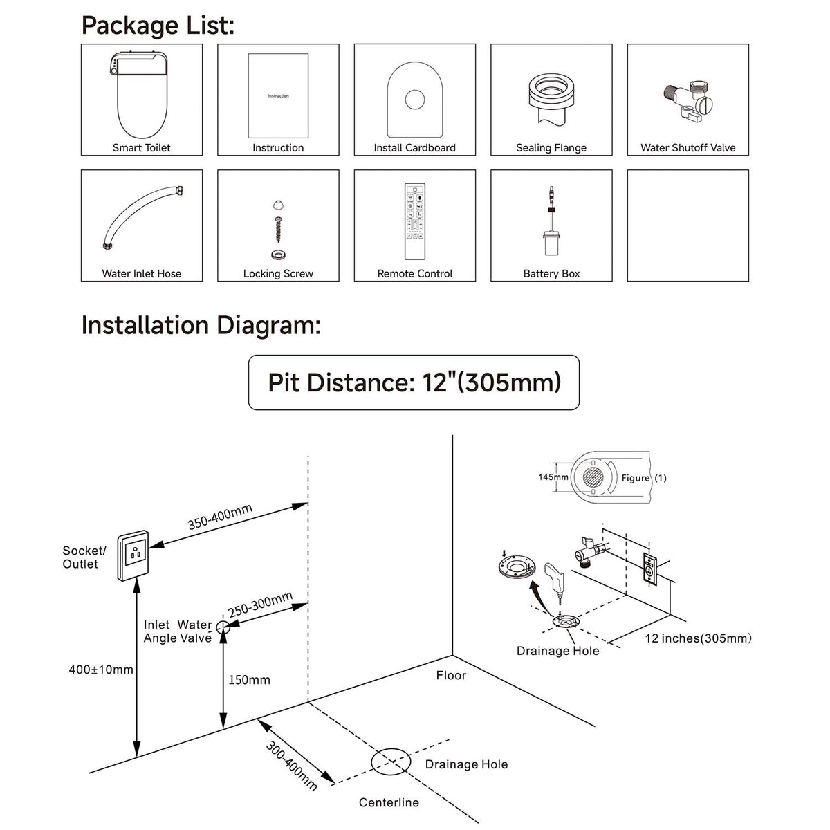 Rainlex Smart Toilet Bidet, One Piece Electric Toilet with Heated Seat, Auto Flush, Warm Air Dryer, Wireless Remote & Self Cleaning Nozzle (T32)