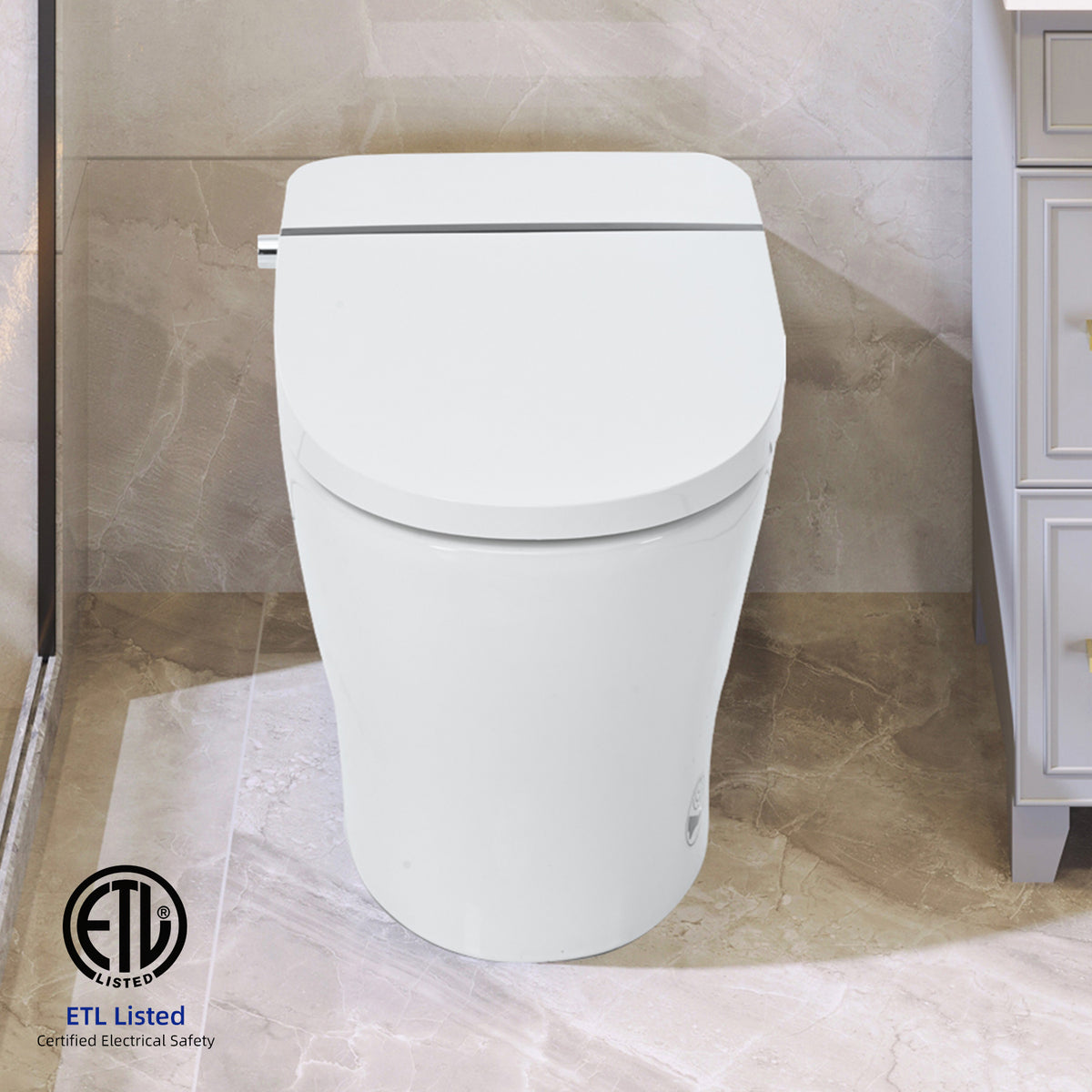 Rainlex Smart One Piece Toilet with Heated Seat, Dual Flush 1.0/1.28 GPF, Tankless Design, Foot Sensor, Night Light & Knob Control（T42）