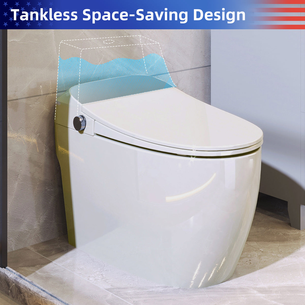 Rainlex Smart Tankless One Piece Toilet with Heated Seat, Auto Flush, Foot Sensor, Power Outage Flush, Night Light & Knob Control（T43）