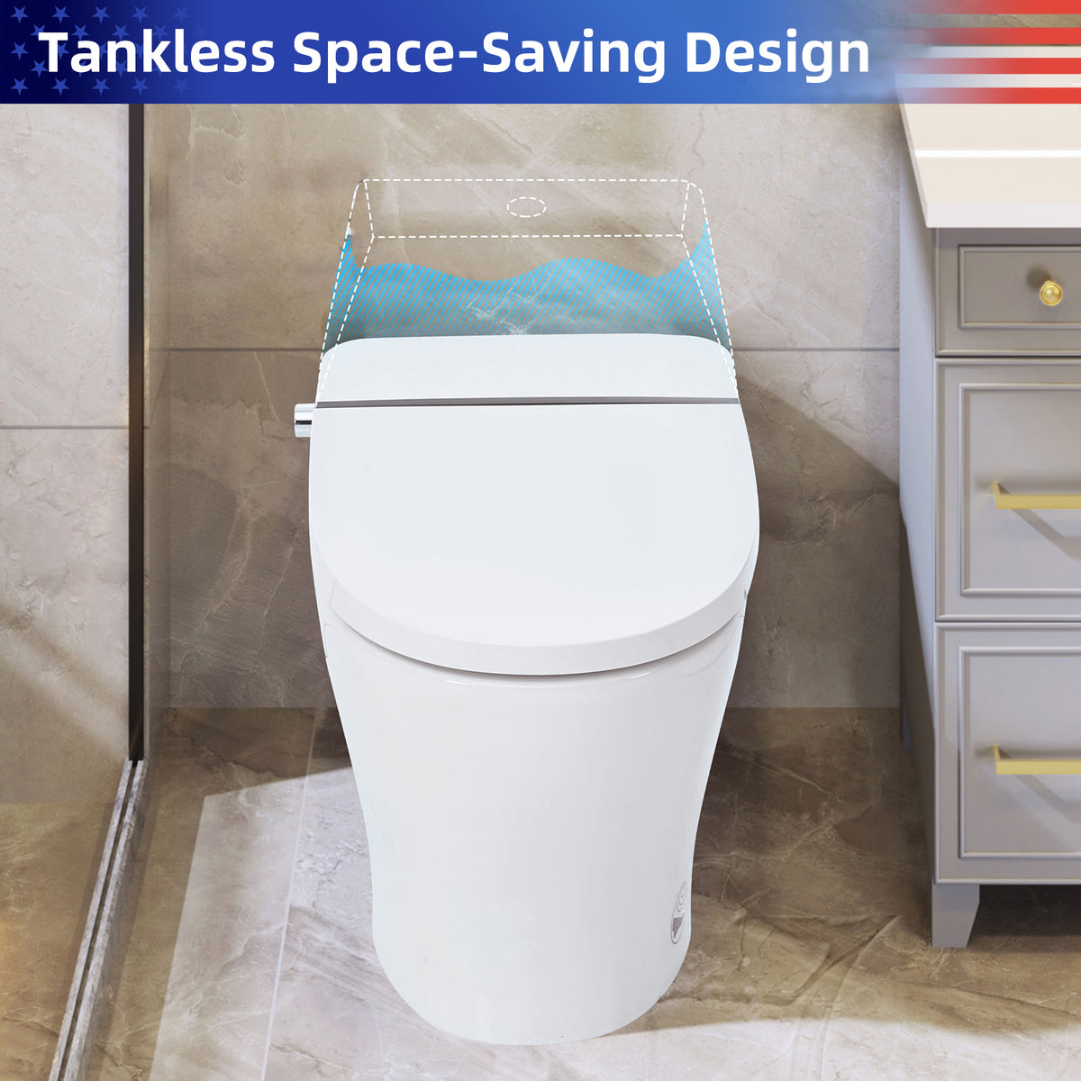 Rainlex Tankless Smart Bidet Toilet with Self-Cleaning Nozzle, Dual Flush 1.0/1.28 GPF, Foot Sensor, Night Light & Knob Control(T44)