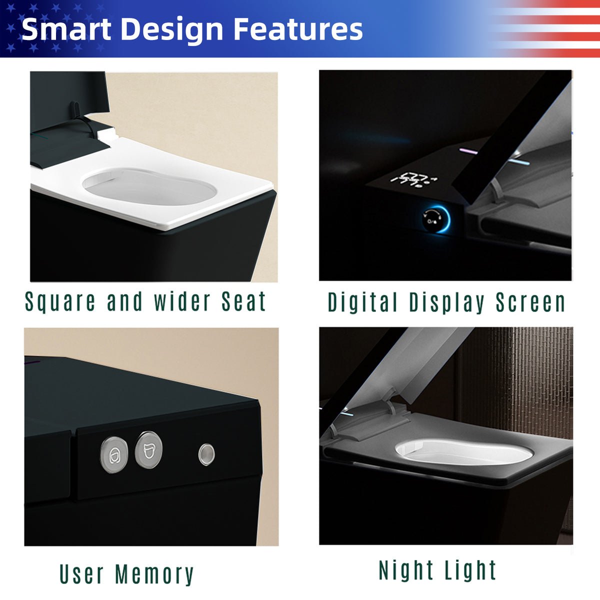 Rainlex Square Smart Bidet Toilet with Built-in Tank, Heated Seat, Instant Warm Water Wash, Auto Flush, Foot Sensor & Remote Control（T45）