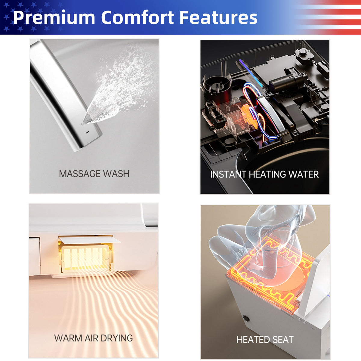 Rainlex Square Smart Bidet Toilet with Built-in Tank, Heated Seat, Instant Warm Water Wash, Auto Flush, Foot Sensor & Remote Control（T45）