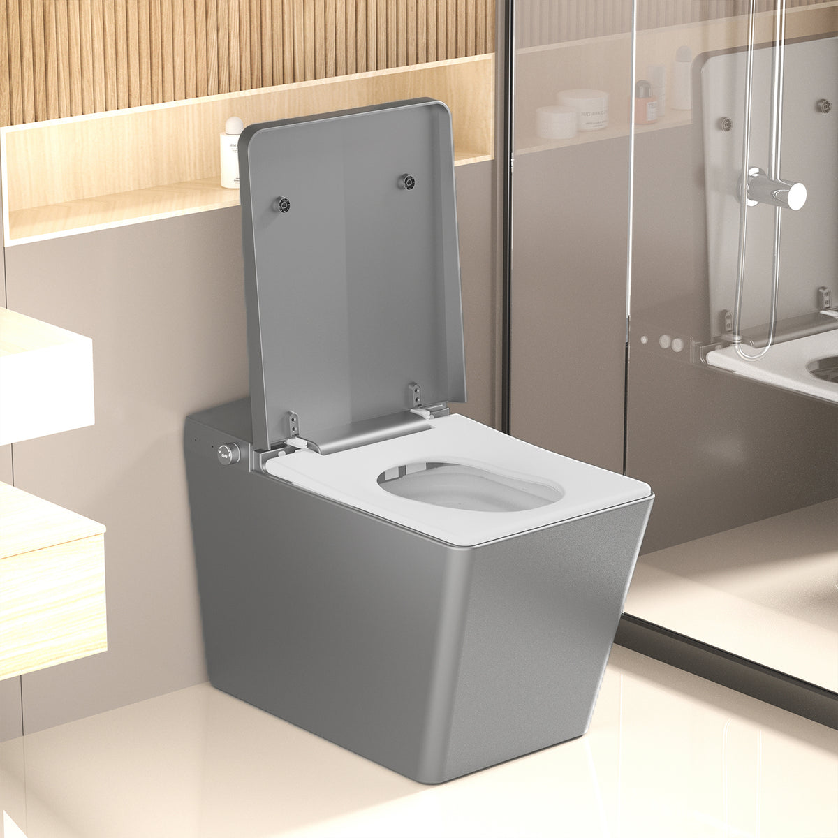 Rainlex Square Smart Bidet Toilet with Built-in Tank, Heated Seat, Instant Warm Water Wash, Auto Flush, Foot Sensor & Remote Control（T45）