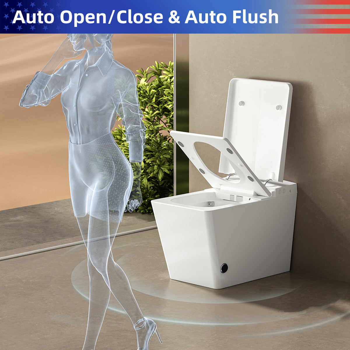 Rainlex Square Smart Bidet Toilet with Built-in Tank, Heated Seat, Instant Warm Water Wash, Auto Flush, Foot Sensor & Remote Control（T45）