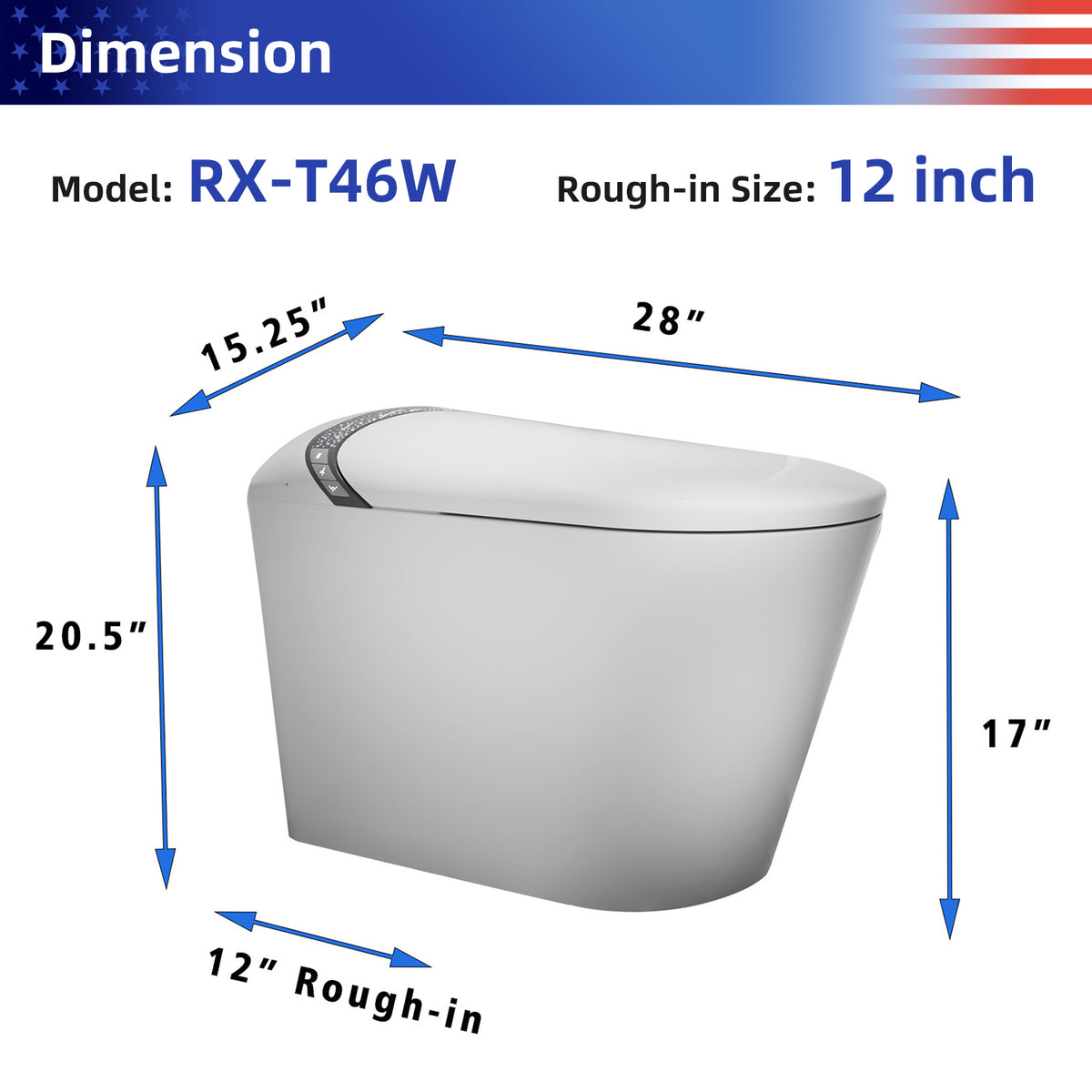 Rainlex Tankless Smart Bidet Toilet with Auto Open Lid, Heated Seat, Warm Water Wash, Dryer, Foot Sensor & Remote Control(T46)