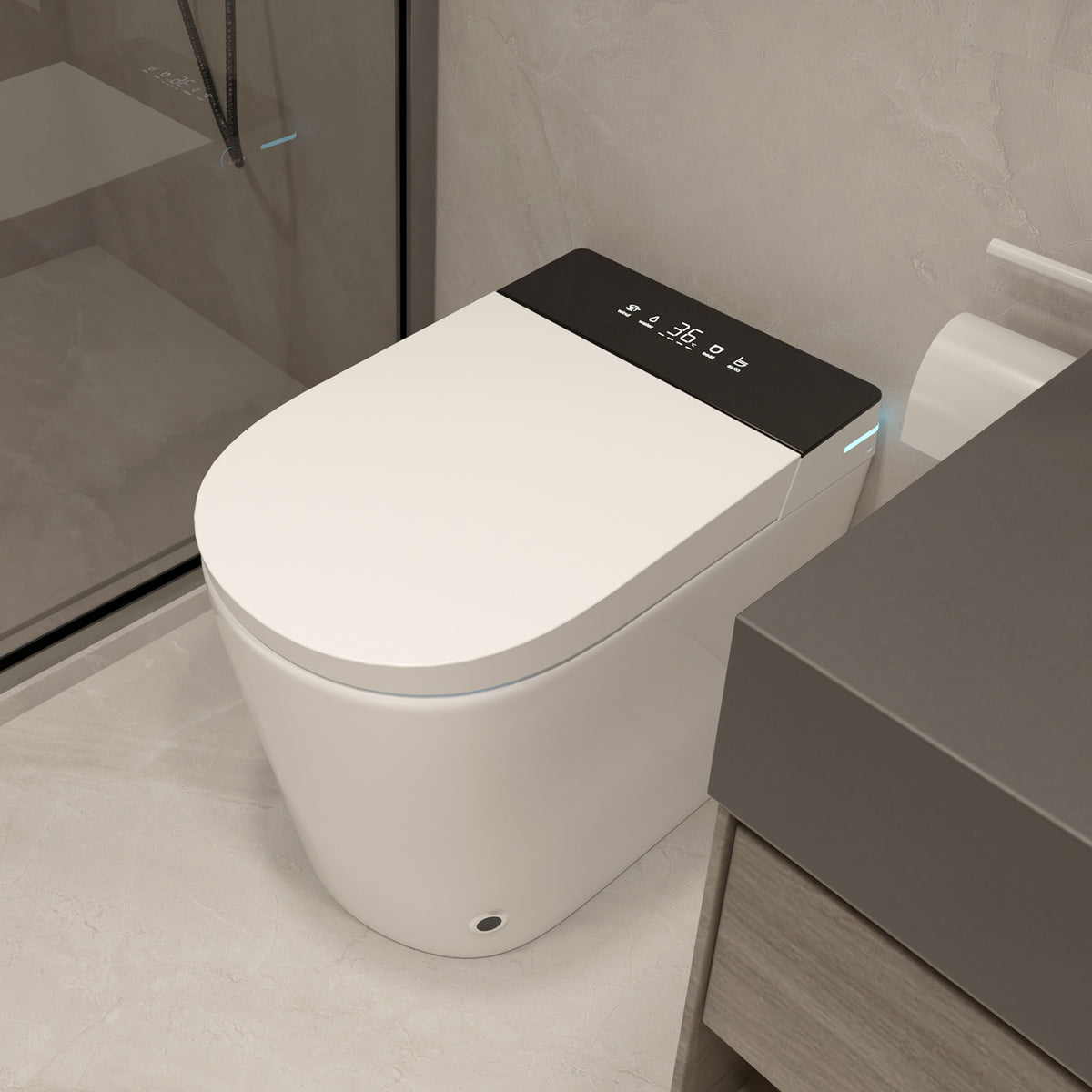 Rainlex Compact Tankless Smart Bidet Toilet with ADA Height, Auto Open Lid, Heated Seat, Warm Water Wash, Dryer & Remote Control(T47)