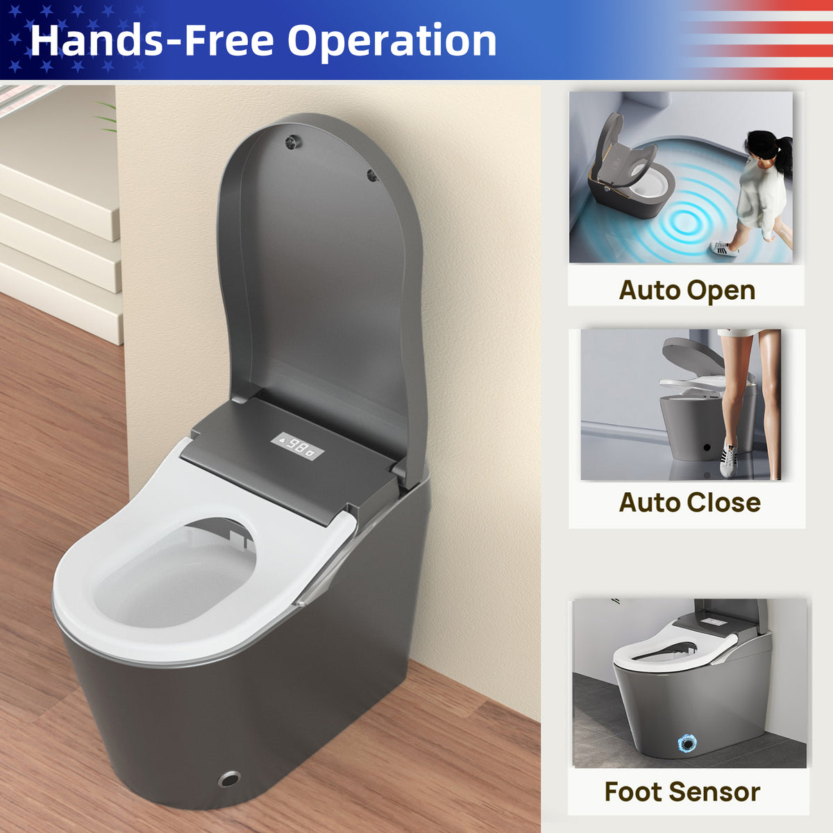Rainlex ADA Height Smart Bidet Toilet with Auto Open Lid, Heated Seat, Warm Water Wash, Dryer, Foam Shield & Remote Control(T49)