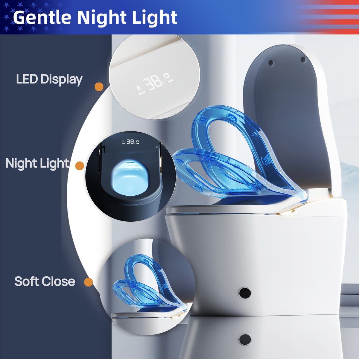 Rainlex ADA Height Smart Bidet Toilet with Auto Open Lid, Heated Seat, Warm Water Wash, Dryer, Foam Shield & Remote Control(T49)