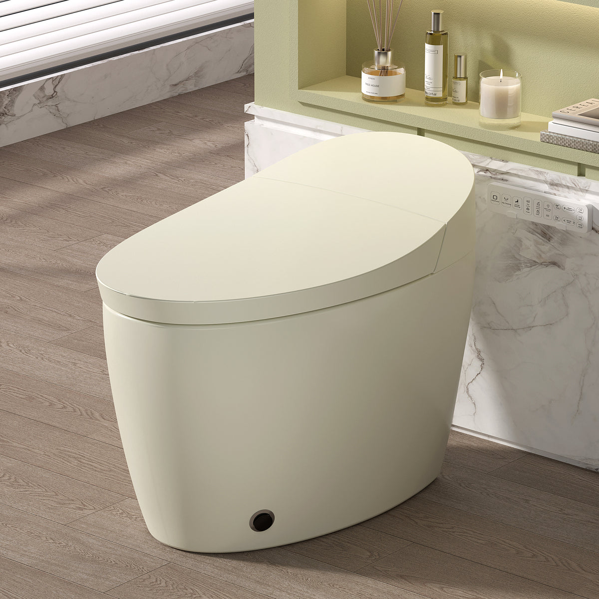 Rainlex ADA Smart Bidet Toilet with Auto Flush, Heated Seat, Warm Water Wash, Dryer, Foot Kick Sensor, Night Light & Remote Control（T51）