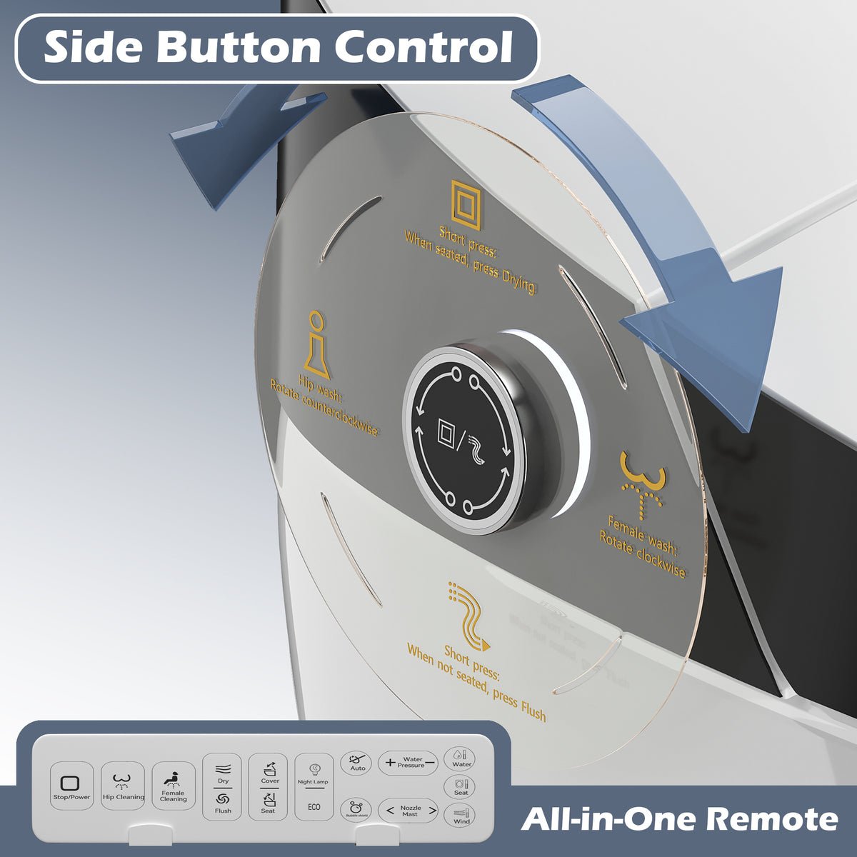 Rainlex ADA Smart Bidet Toilet with Auto Flush, Heated Seat, Warm Water Wash, Dryer, Foot Kick Sensor, Night Light & Remote Control（T51）