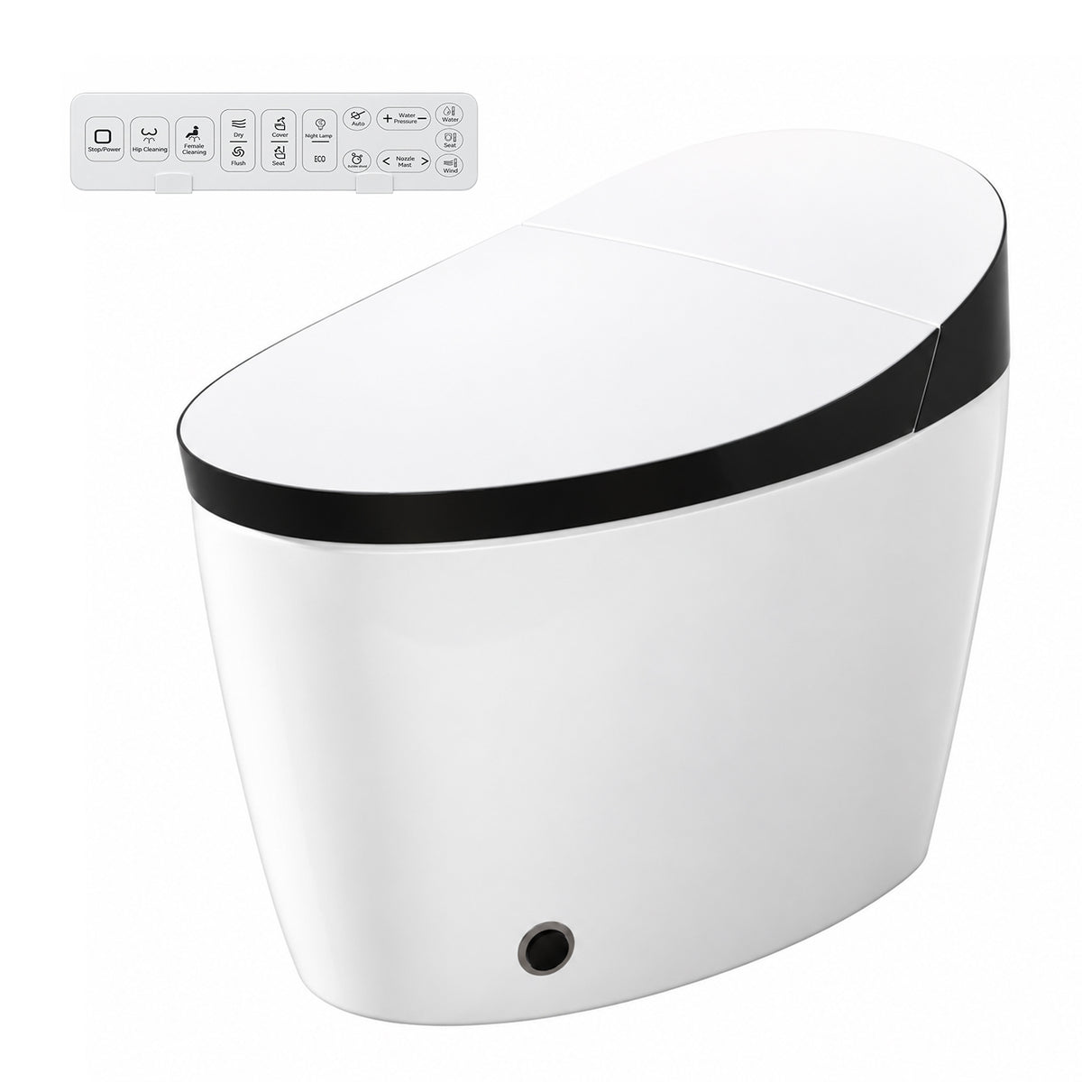 Rainlex ADA Smart Bidet Toilet with Auto Flush, Heated Seat, Warm Water Wash, Dryer, Foot Kick Sensor, Night Light & Remote Control（T51）