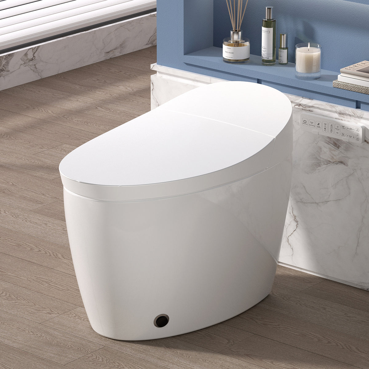 Rainlex ADA Smart Bidet Toilet with Auto Flush, Heated Seat, Warm Water Wash, Dryer, Foot Kick Sensor, Night Light & Remote Control（T51）