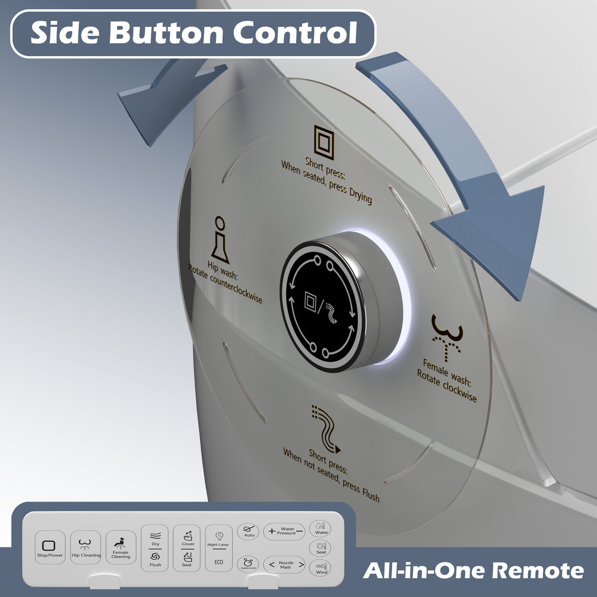 Rainlex ADA Smart Bidet Toilet with Auto Flush, Heated Seat, Warm Water Wash, Dryer, Foot Kick Sensor, Night Light & Remote Control（T51）