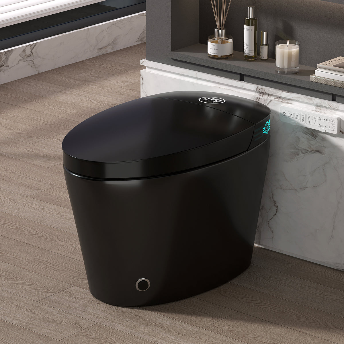 Rainlex Smart Bidet Toilet with Heated Seat, Warm Water Wash, Dryer, Auto Flush, Foot Kick Sensor, Night Light & Remote Control(T52)