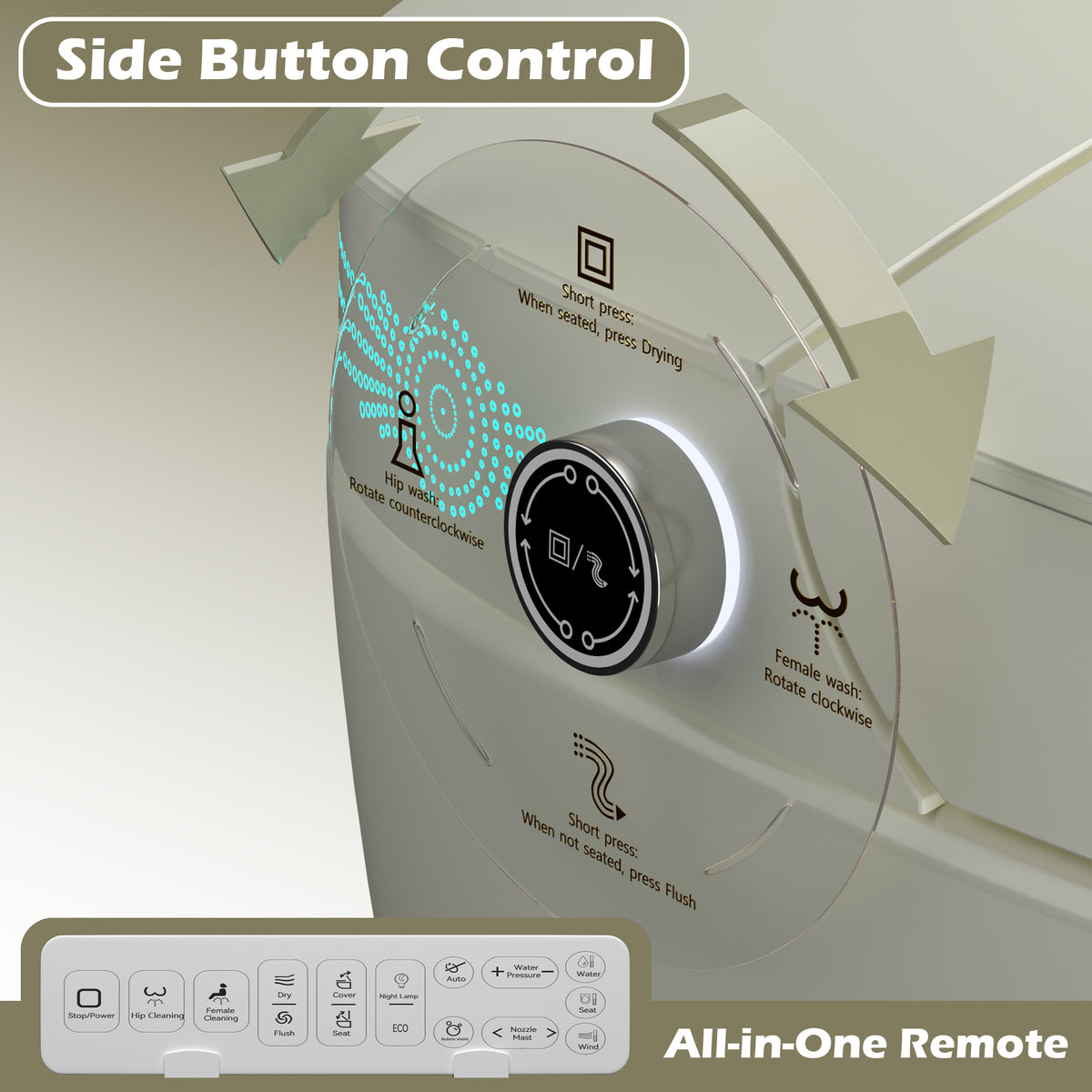 Rainlex Smart Bidet Toilet with Heated Seat, Warm Water Wash, Dryer, Auto Flush, Foot Kick Sensor, Night Light & Remote Control(T52)