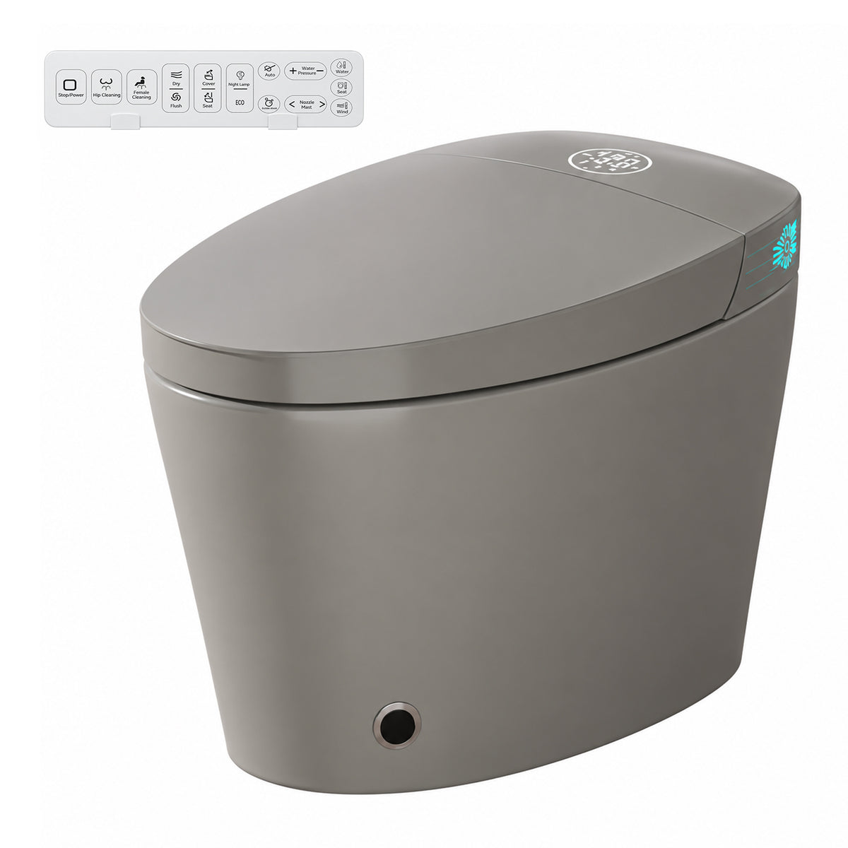 Rainlex Smart Bidet Toilet with Heated Seat, Warm Water Wash, Dryer, Auto Flush, Foot Kick Sensor, Night Light & Remote Control(T52)