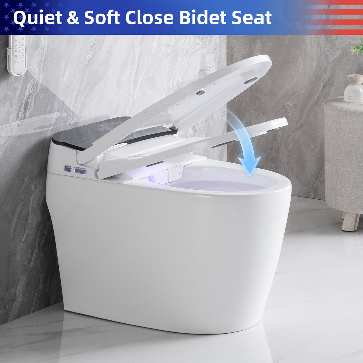 Rainlex Elongated Smart Bidet Toilet with Auto Open Lid, Heated Seat, Warm Water Wash, Dryer, Foot Sensor, Night Light & Remote Control(T53)