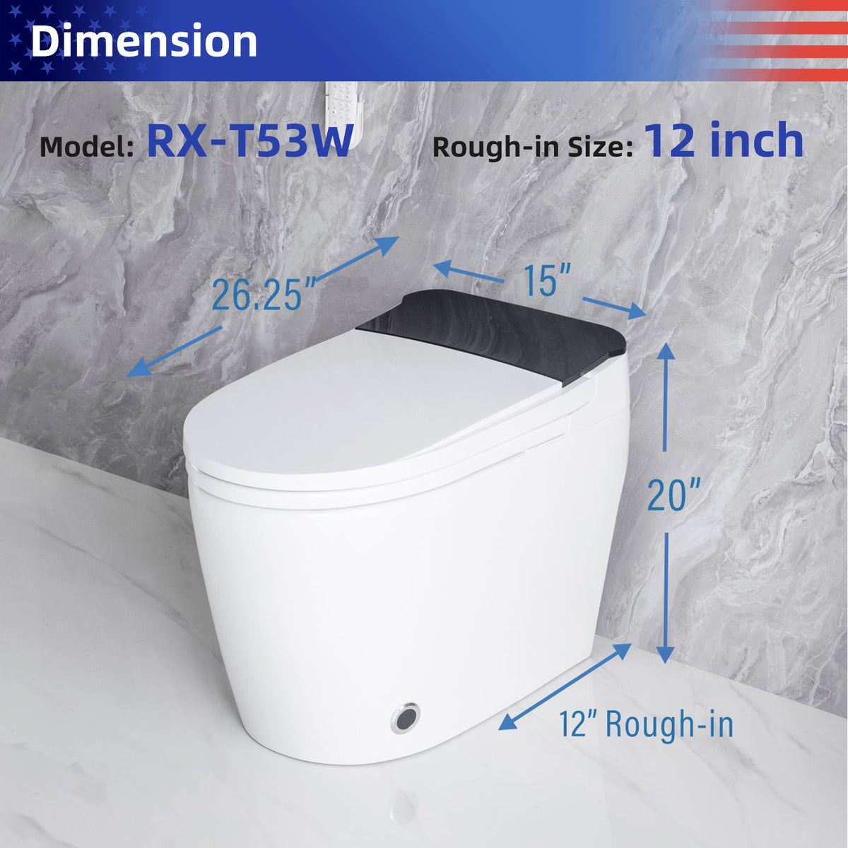 Rainlex Elongated Smart Bidet Toilet with Auto Open Lid, Heated Seat, Warm Water Wash, Dryer, Foot Sensor, Night Light & Remote Control(T53)