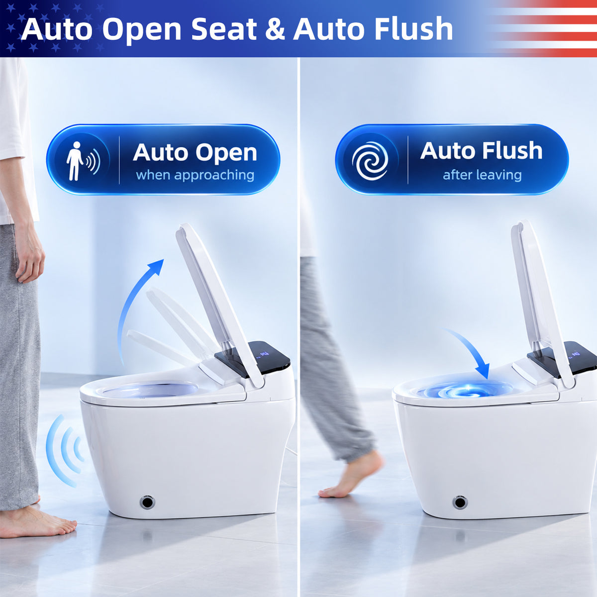 Rainlex Elongated Smart Bidet Toilet with Auto Open Lid, Heated Seat, Warm Water Wash, Dryer, Foot Sensor, Night Light & Remote Control(T53)