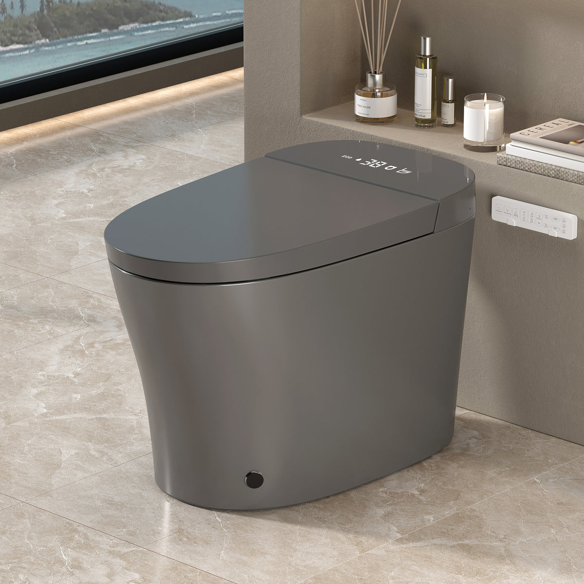 Rainlex ADA Smart Bidet Toilet with Auto Open Lid, Heated Seat, Warm Water Wash, Dryer, LED Display, Night Light & Remote Control（T54）