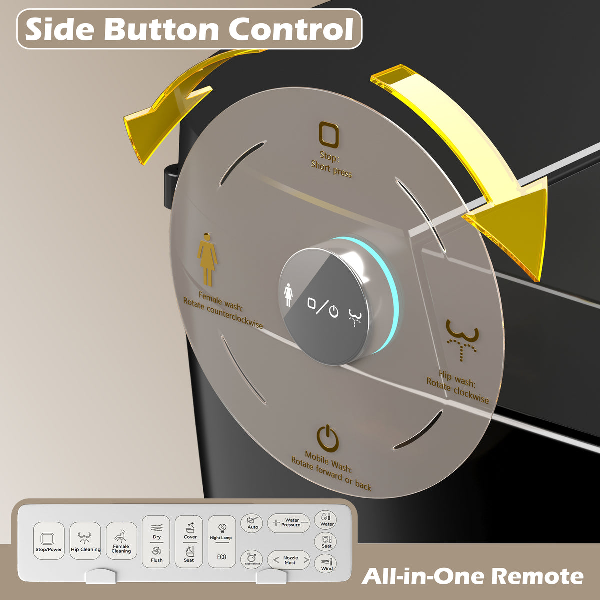 Rainlex ADA Smart Bidet Toilet with Auto Open Lid, Heated Seat, Warm Water Wash, Dryer, LED Display, Night Light & Remote Control（T54）