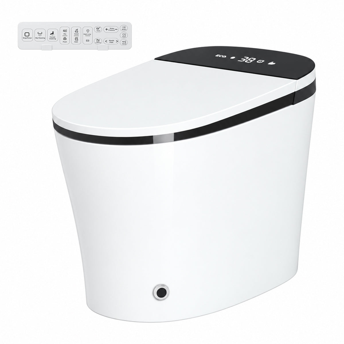 Rainlex ADA Smart Bidet Toilet with Auto Open Lid, Heated Seat, Warm Water Wash, Dryer, LED Display, Night Light & Remote Control（T54）