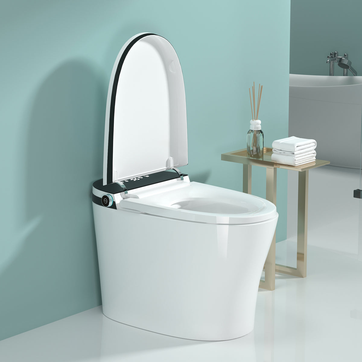 Rainlex ADA Smart Bidet Toilet with Auto Open Lid, Heated Seat, Warm Water Wash, Dryer, LED Display, Night Light & Remote Control（T54）