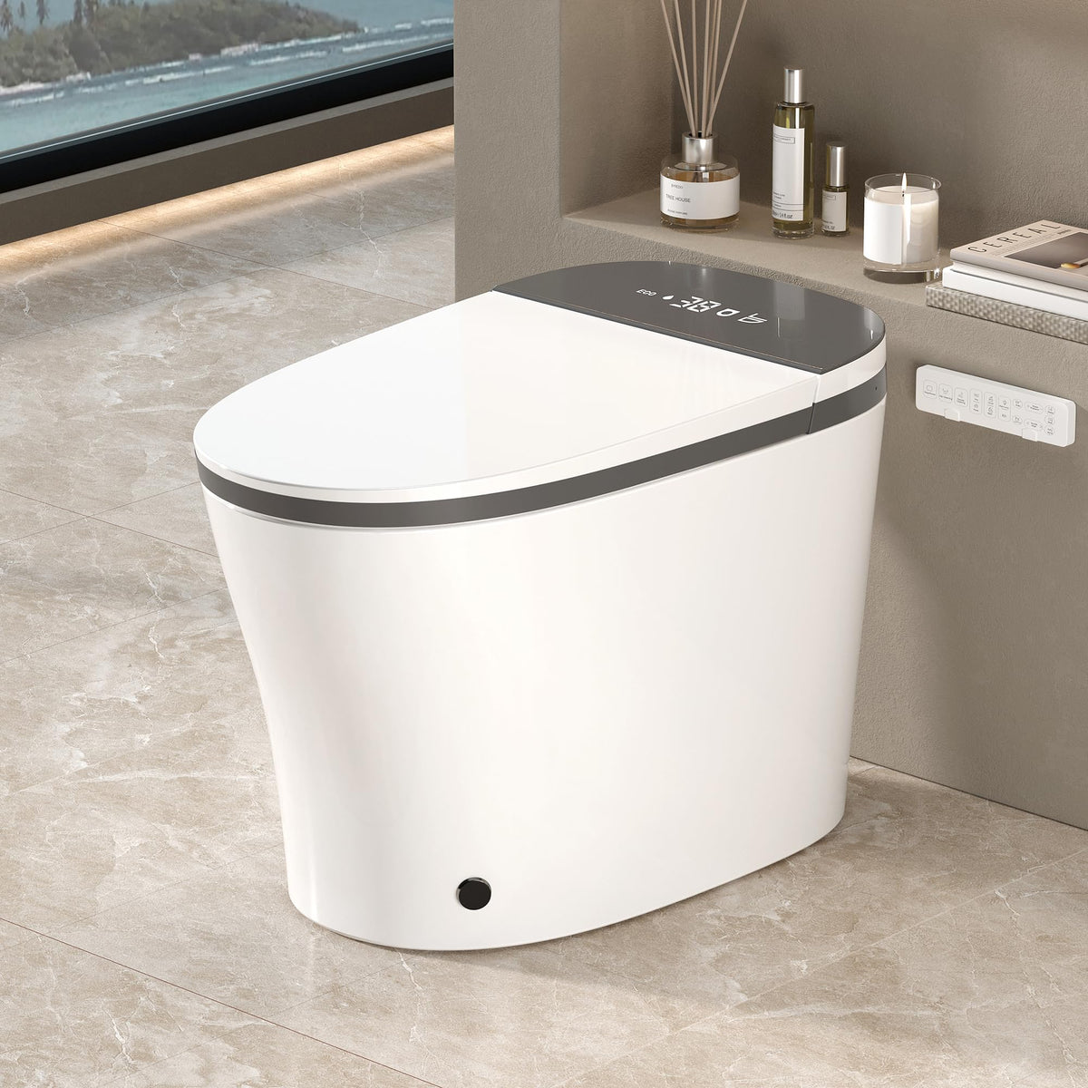 Rainlex ADA Smart Bidet Toilet with Auto Open Lid, Heated Seat, Warm Water Wash, Dryer, LED Display, Night Light & Remote Control（T54）