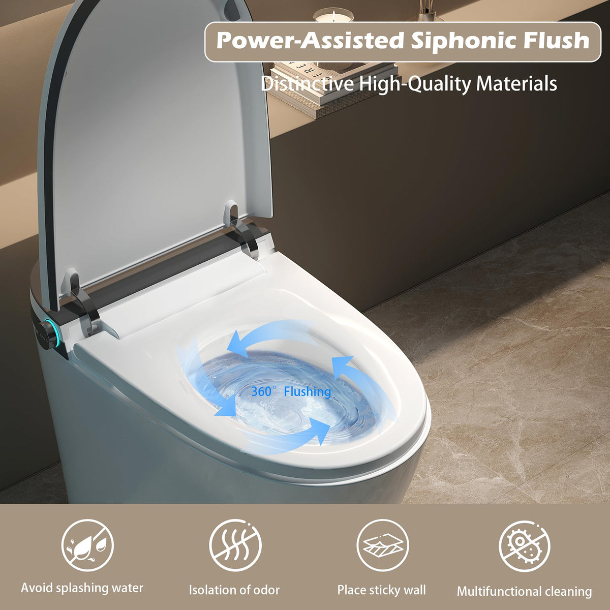 Rainlex ADA Smart Bidet Toilet with Auto Open Lid, Heated Seat, Warm Water Wash, Dryer, LED Display, Night Light & Remote Control（T54）