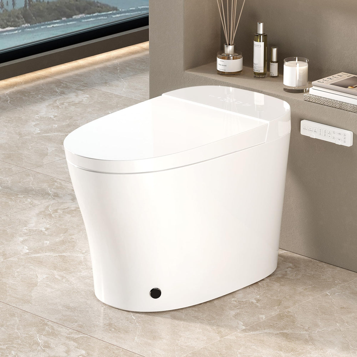 Rainlex ADA Smart Bidet Toilet with Auto Open Lid, Heated Seat, Warm Water Wash, Dryer, LED Display, Night Light & Remote Control（T54）