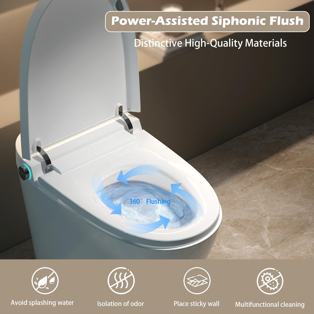 Rainlex ADA Smart Bidet Toilet with Auto Open Lid, Heated Seat, Warm Water Wash, Dryer, LED Display, Night Light & Remote Control（T54）