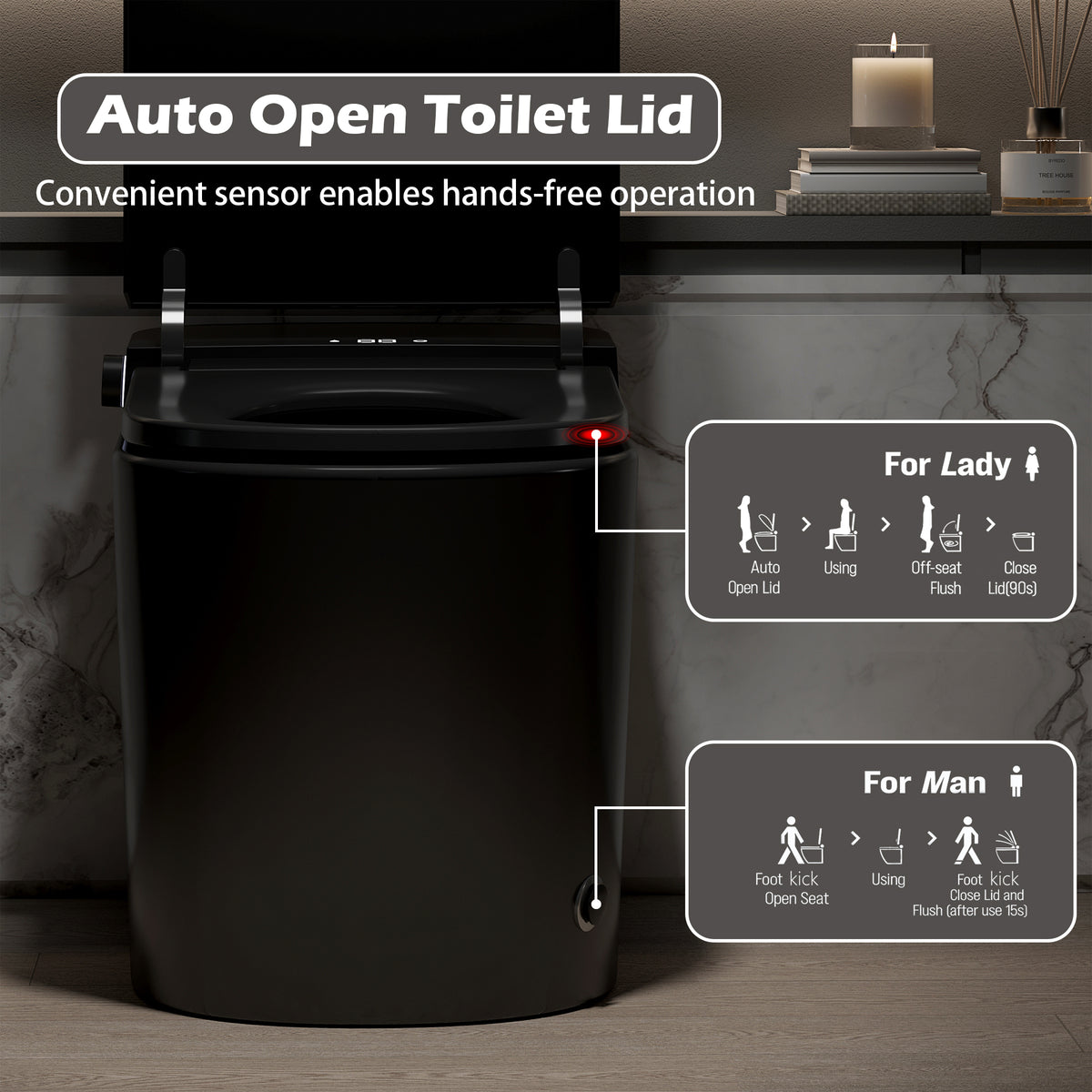 Rainlex Comfort Height Smart Bidet Toilet with Foam Shield, Auto Flush, Heated Seat, Warm Water Wash, Dryer, Bluetooth App & Remote Control(T55)