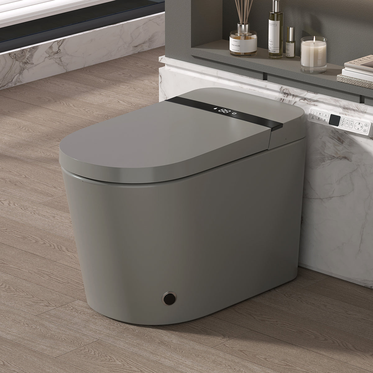 Rainlex Comfort Height Smart Bidet Toilet with Foam Shield, Auto Flush, Heated Seat, Warm Water Wash, Dryer, Bluetooth App & Remote Control(T55)