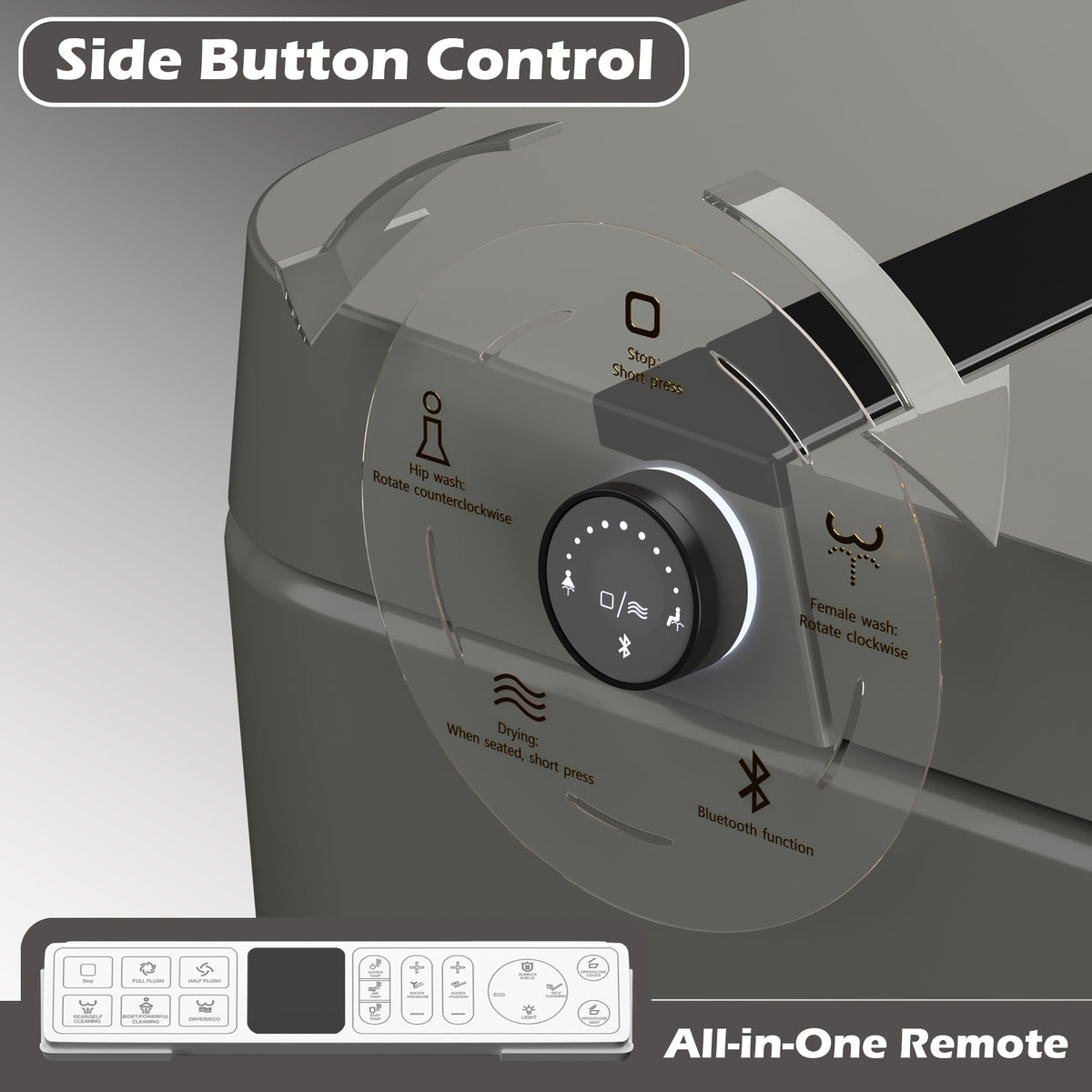 Rainlex Comfort Height Smart Bidet Toilet with Foam Shield, Auto Flush, Heated Seat, Warm Water Wash, Dryer, Bluetooth App & Remote Control(T55)