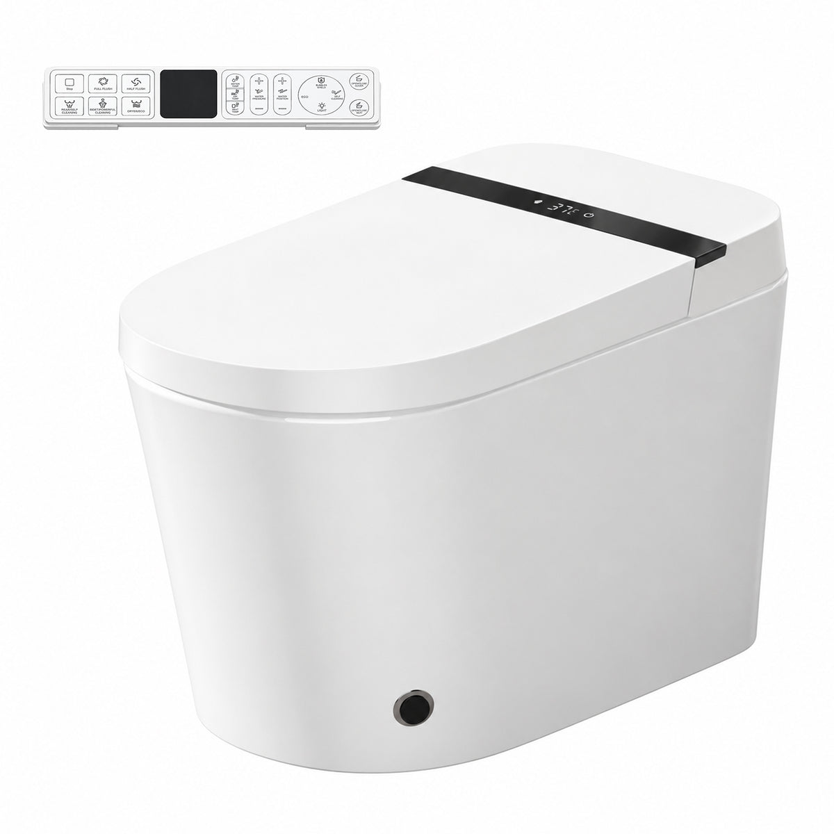 Rainlex Comfort Height Smart Bidet Toilet with Foam Shield, Auto Flush, Heated Seat, Warm Water Wash, Dryer, Bluetooth App & Remote Control(T55)