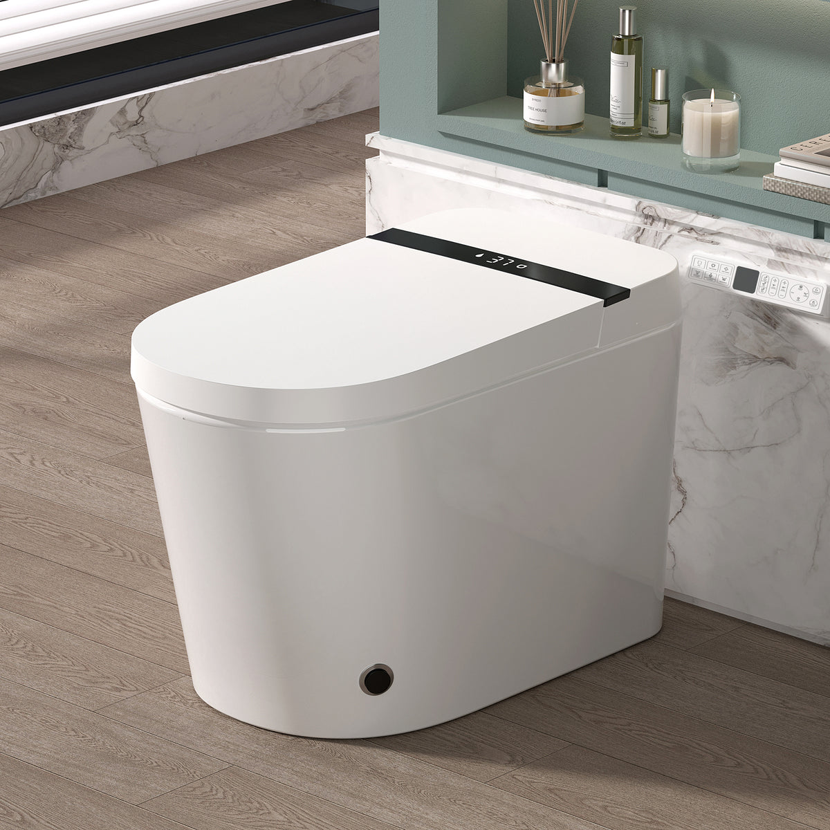 Rainlex Comfort Height Smart Bidet Toilet with Foam Shield, Auto Flush, Heated Seat, Warm Water Wash, Dryer, Bluetooth App & Remote Control(T55)