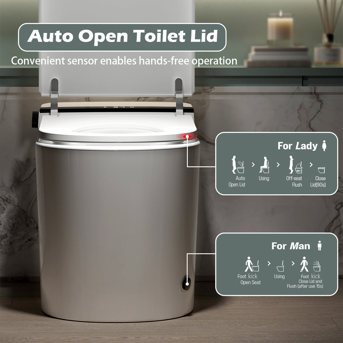 Rainlex Comfort Height Smart Bidet Toilet with Foam Shield, Auto Flush, Heated Seat, Warm Water Wash, Dryer, Bluetooth App & Remote Control(T55)