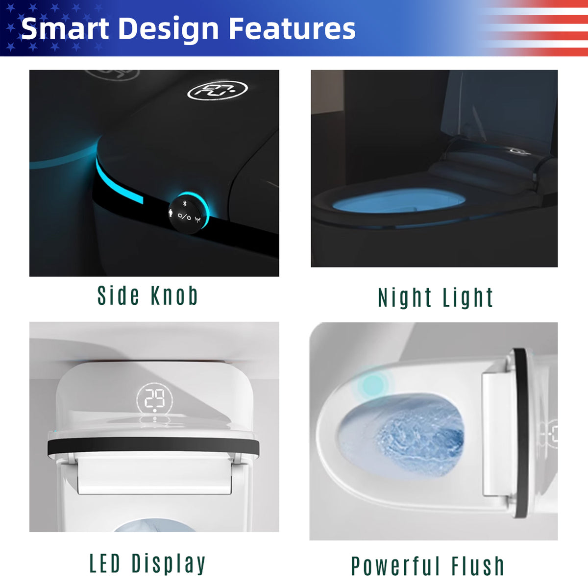 Rainlex Luxury Smart Bidet Toilet with Auto Open Lid, Heated Seat, Warm Water Wash, Dryer, Foot Sensor, LED Display & Remote Control