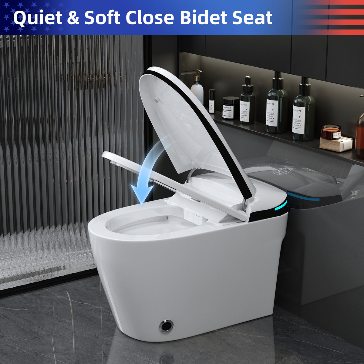 Rainlex Luxury Smart Bidet Toilet with Auto Open Lid, Heated Seat, Warm Water Wash, Dryer, Foot Sensor, LED Display & Remote Control