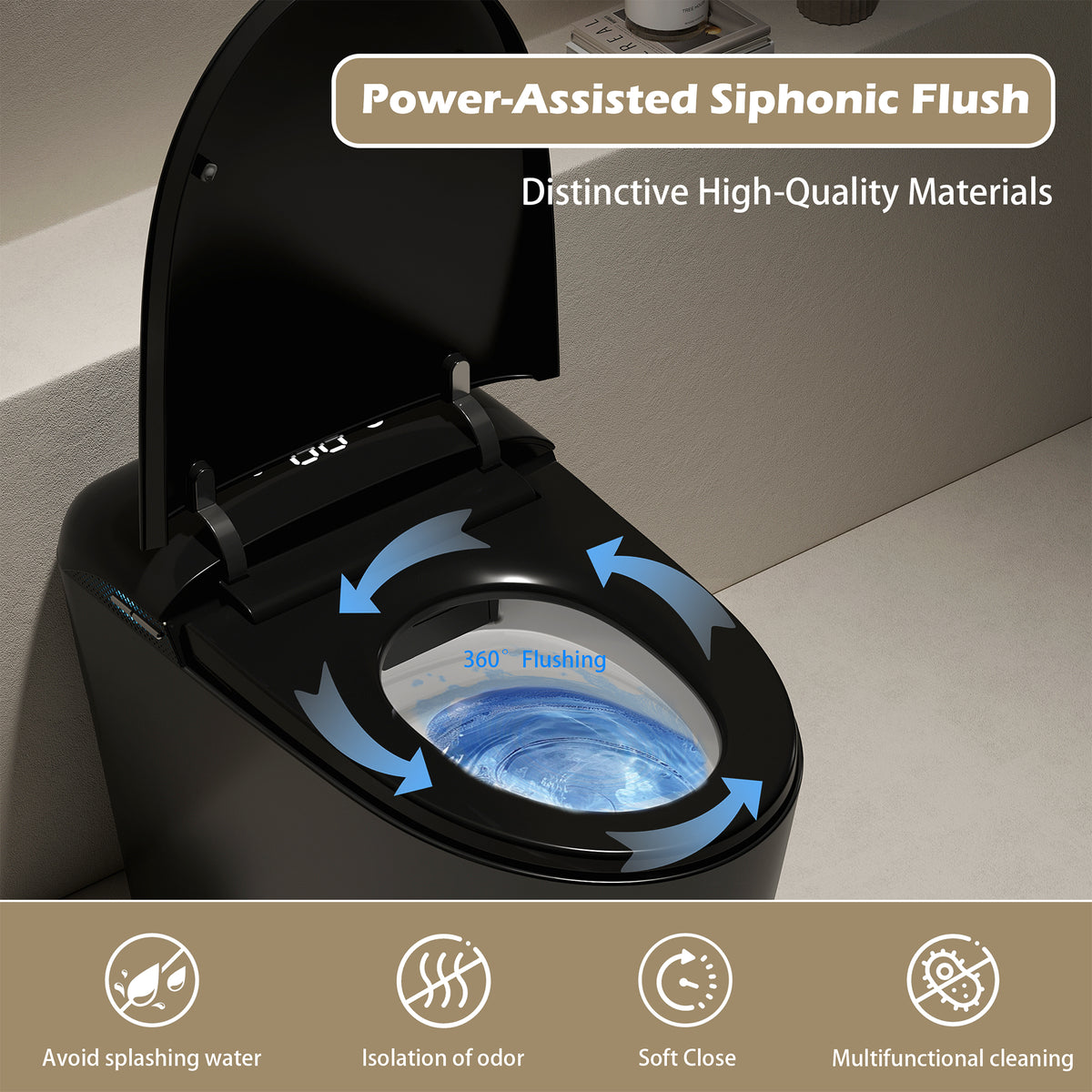 Rainlex Tankless Smart Bidet Toilet with Auto Open Lid, Heated Seat, Warm Water Wash, Dryer, Foot Sensor, LED Display & Remote Control(T57)