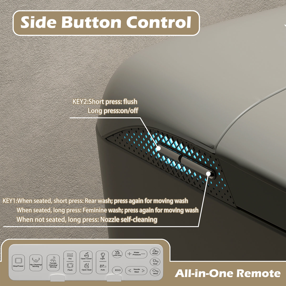 Rainlex Tankless Smart Bidet Toilet with Auto Open Lid, Heated Seat, Warm Water Wash, Dryer, Foot Sensor, LED Display & Remote Control(T57)