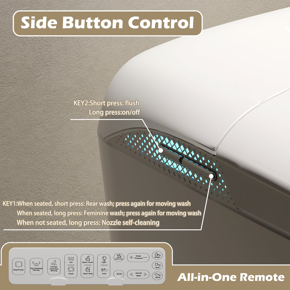 Rainlex Tankless Smart Bidet Toilet with Auto Open Lid, Heated Seat, Warm Water Wash, Dryer, Foot Sensor, LED Display & Remote Control(T57)