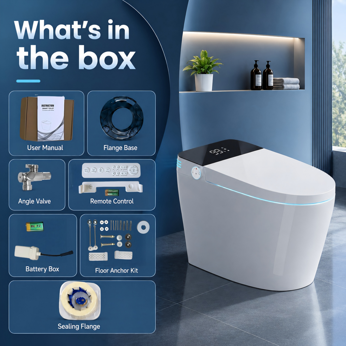 Rainlex Smart Bidet Toilet with Built-in Booster Tank, Radar Sensor Auto Lid, Heated Seat, Warm Water Wash, Dryer, Self-Cleaning Nozzle & Remote Control(T61)